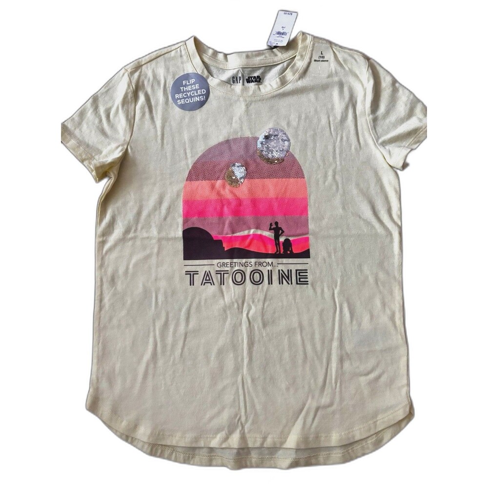 GAP Star Wars Tatooine Sequin reversible design yellow Tee NWT Girls 10